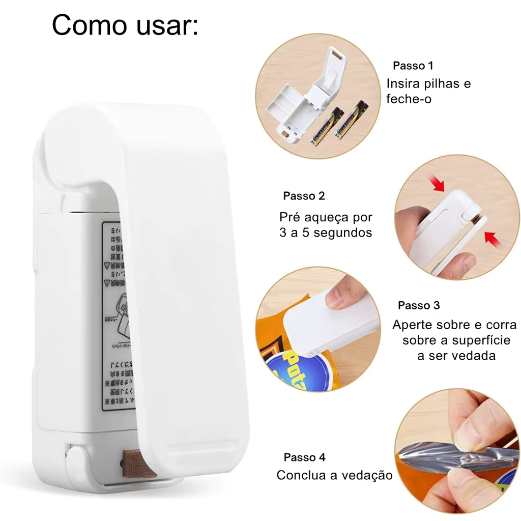 Mini Seladora de Plástico Portátil Fecha e Conserva Fácil