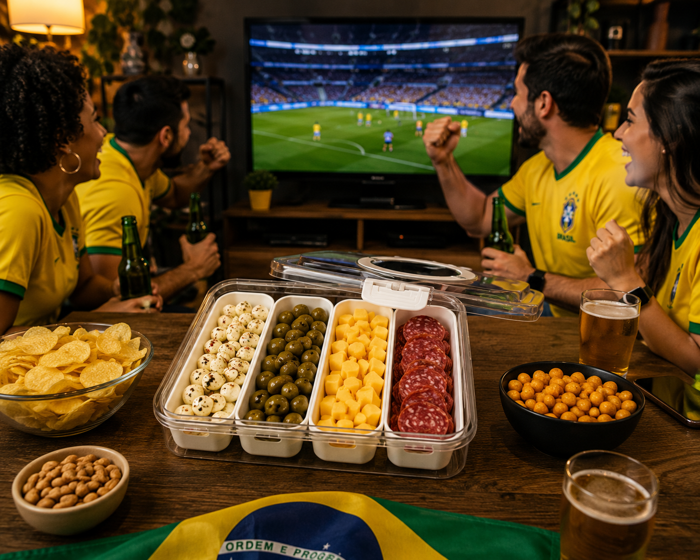 Organizador de Alimentos 4 Compartimentos - Geladeira, Festas e Reuniões