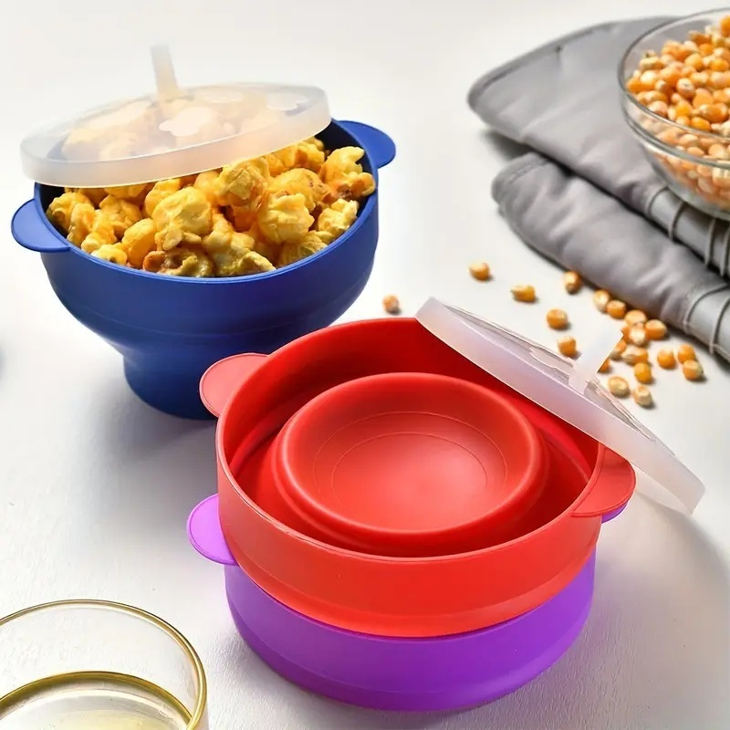 Pipoqueira Grande Para Micro-ondas Sem Óleo Balde Pipoca Silicone Redonda Com Tampa Livre BPA