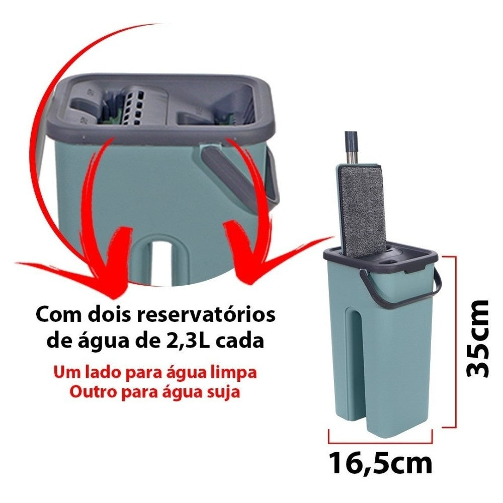 Mop Flat com Balde 6L | 2 Refis e Cabo Extensível Inox