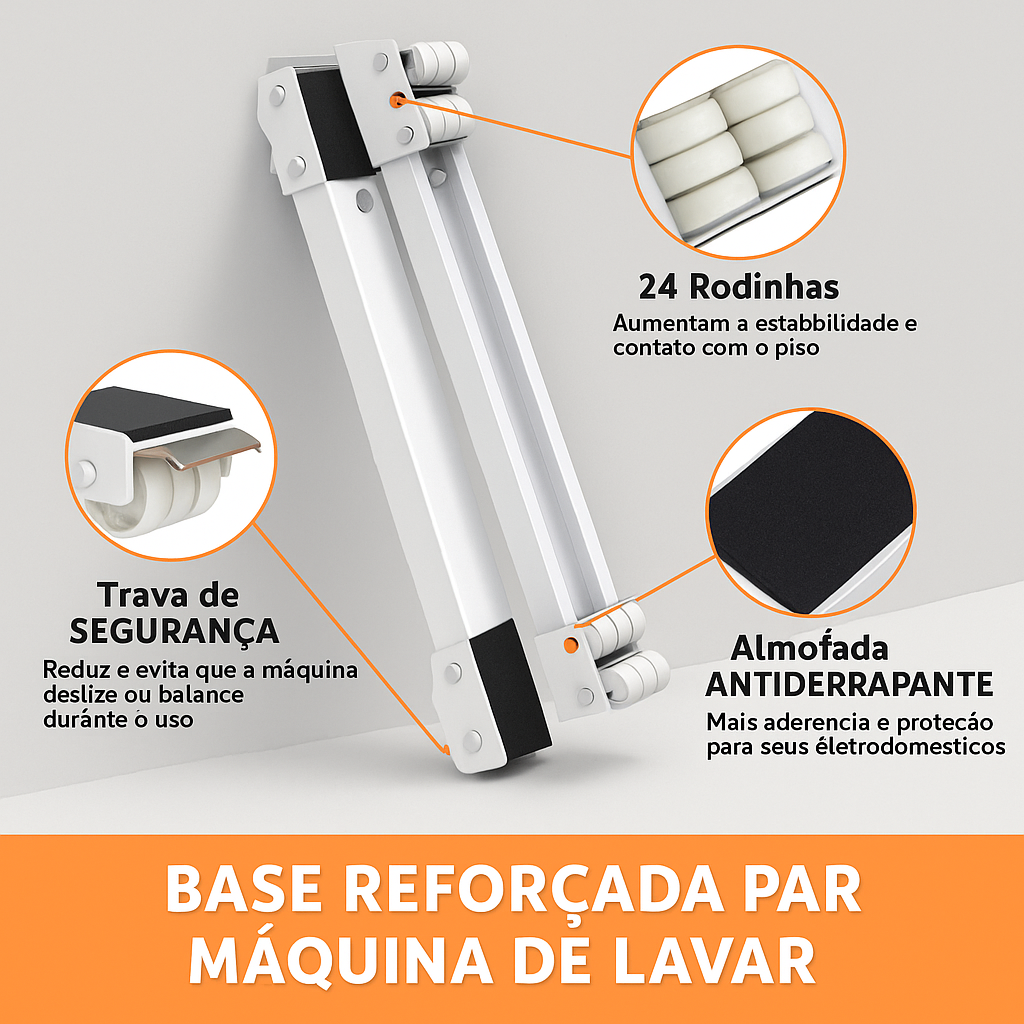 Suporte Ajustável com Freio para Máquina de Lavar e Geladeira – PowerBase 300