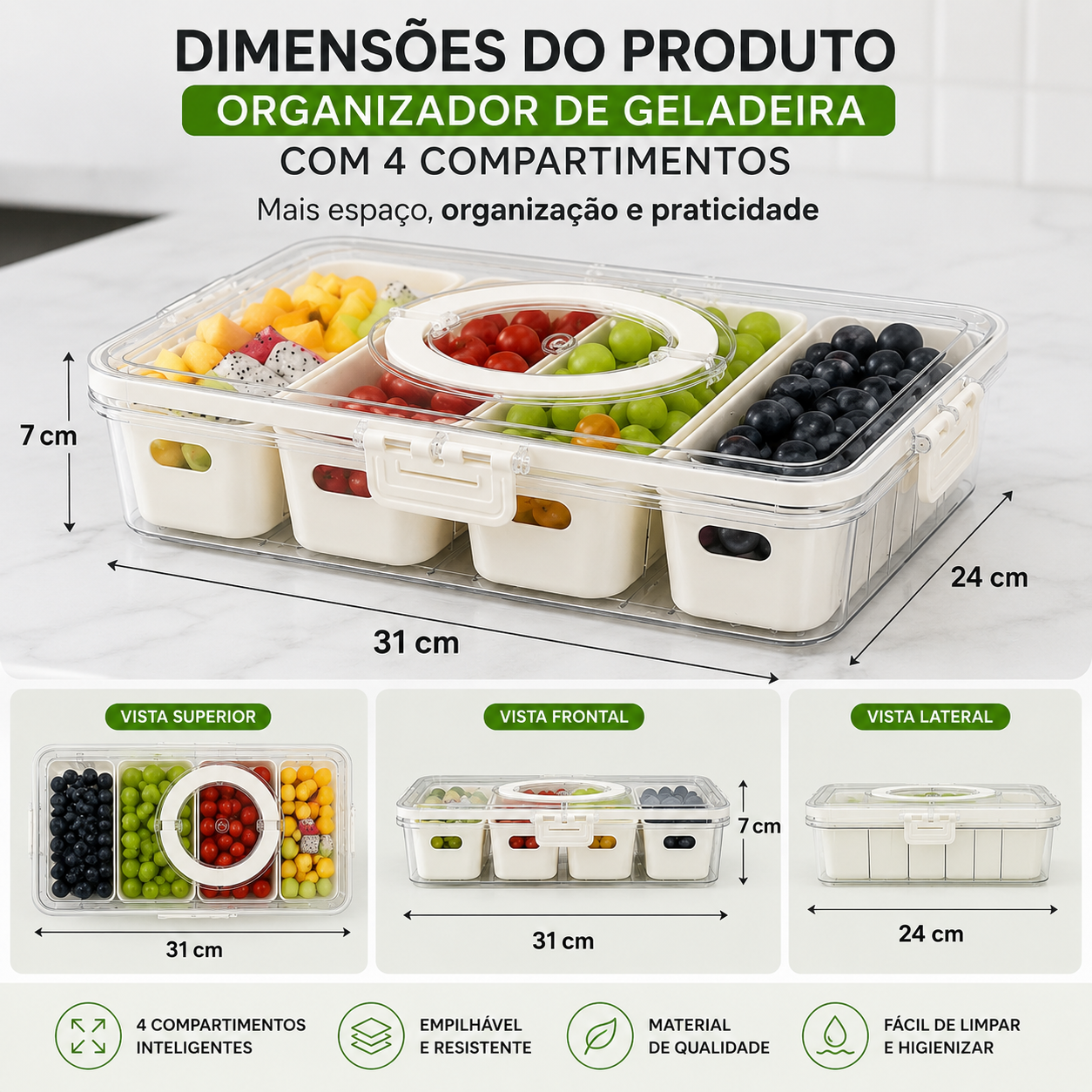 Organizador de Geladeira Acrílico para Frutas e Legumes