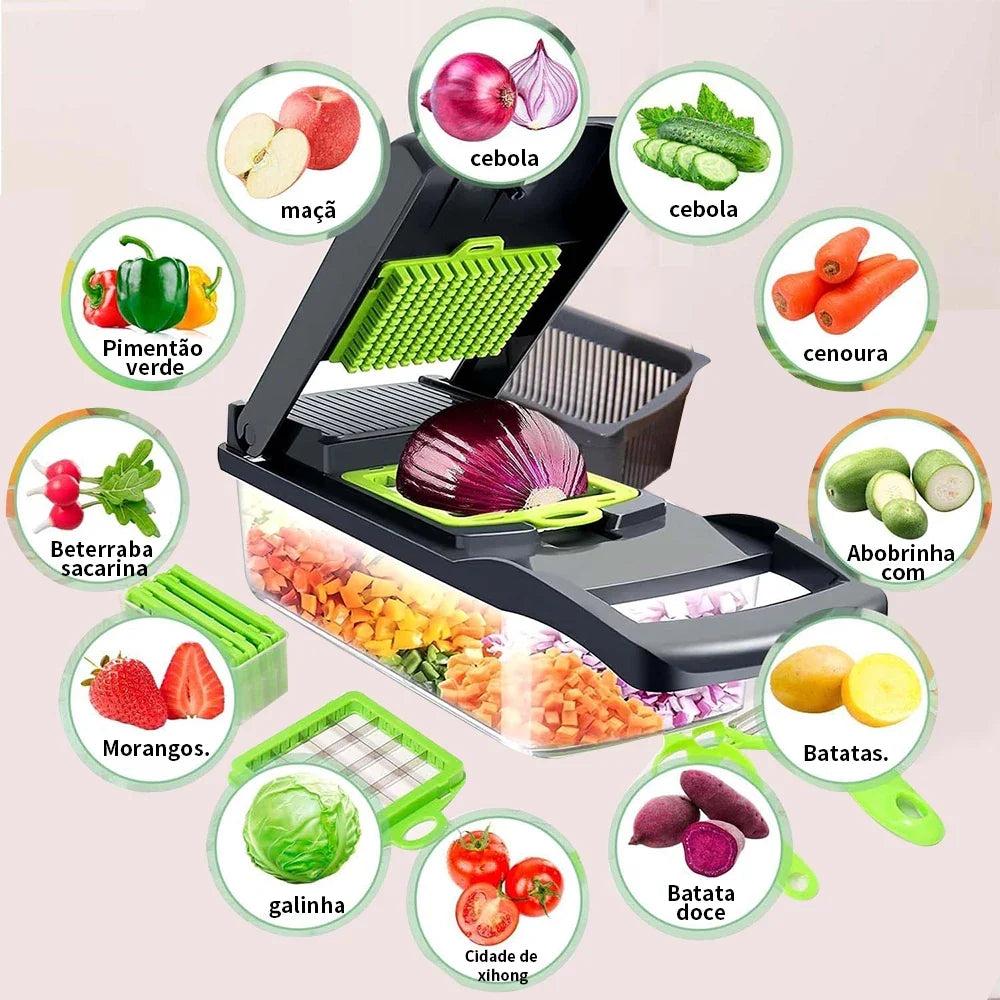 Triturador de Legumes Multifuncional 14 em 1 com Cesto